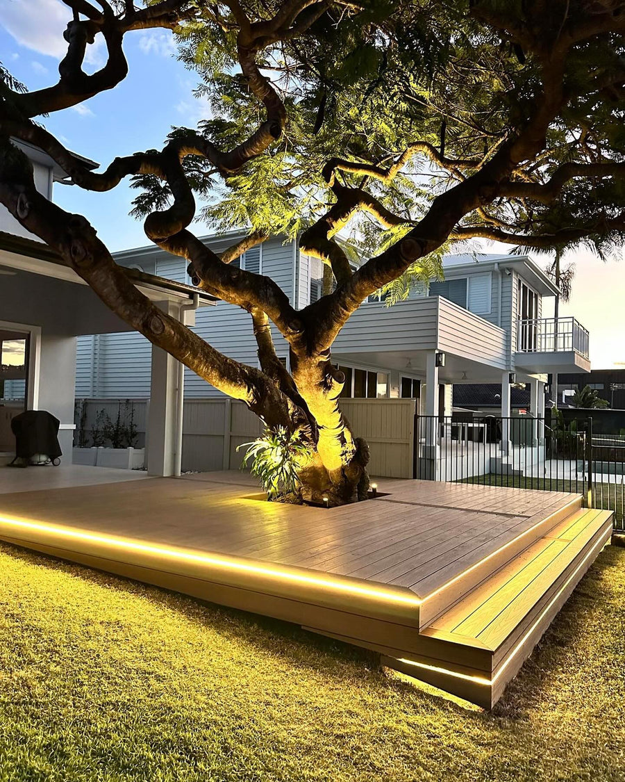LED Strip Lighting Around Timber Deck and Feature Tree