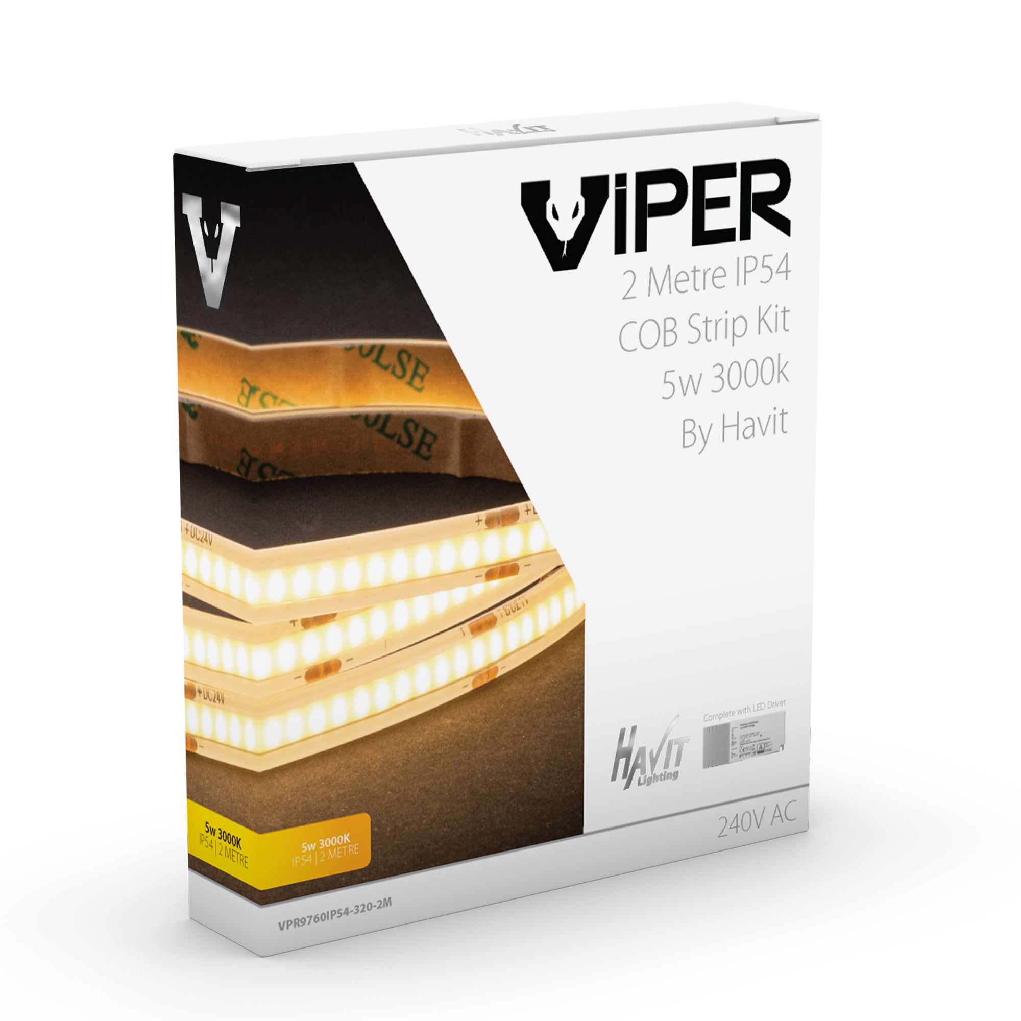 VPR9760IP54-320-2M - Viper COB 5w Per Metre 2m LED Strip kit 3000k