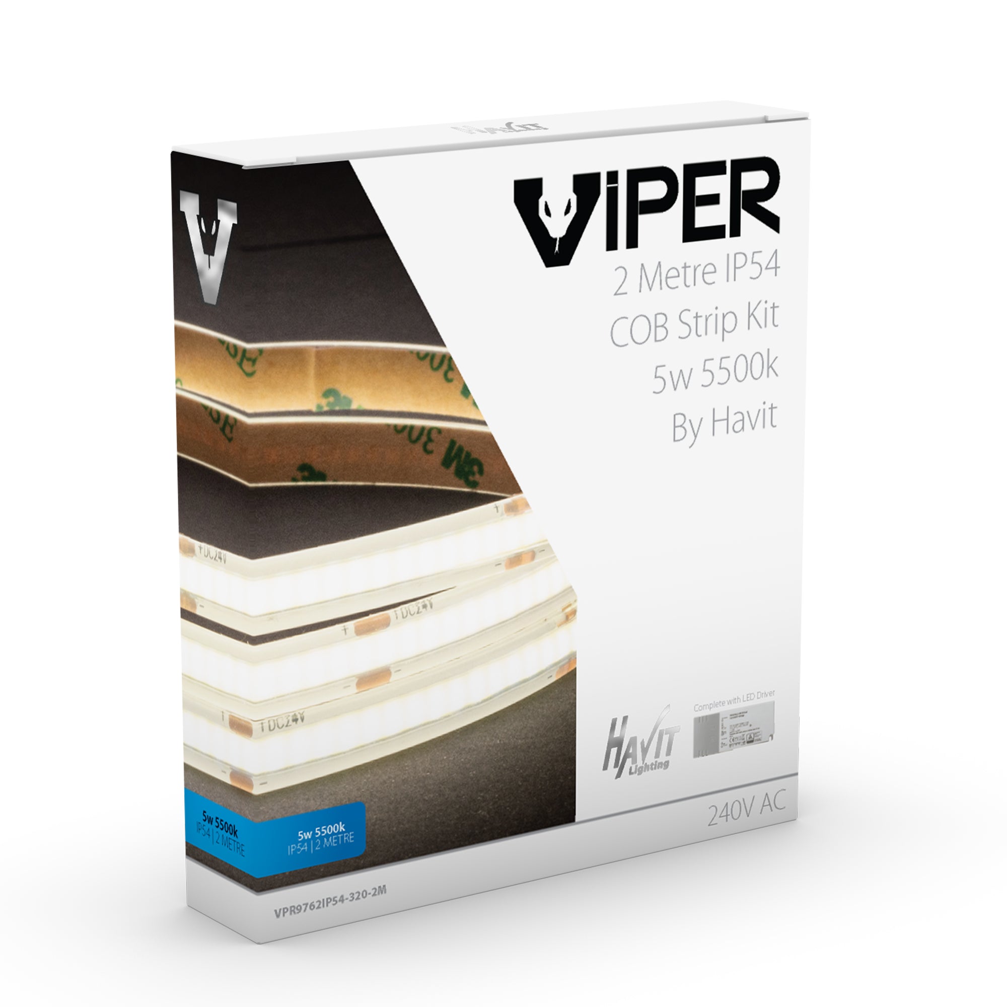 VPR9762IP54-320-2M - Viper COB 5w Per Metre 2m LED Strip kit 5500k