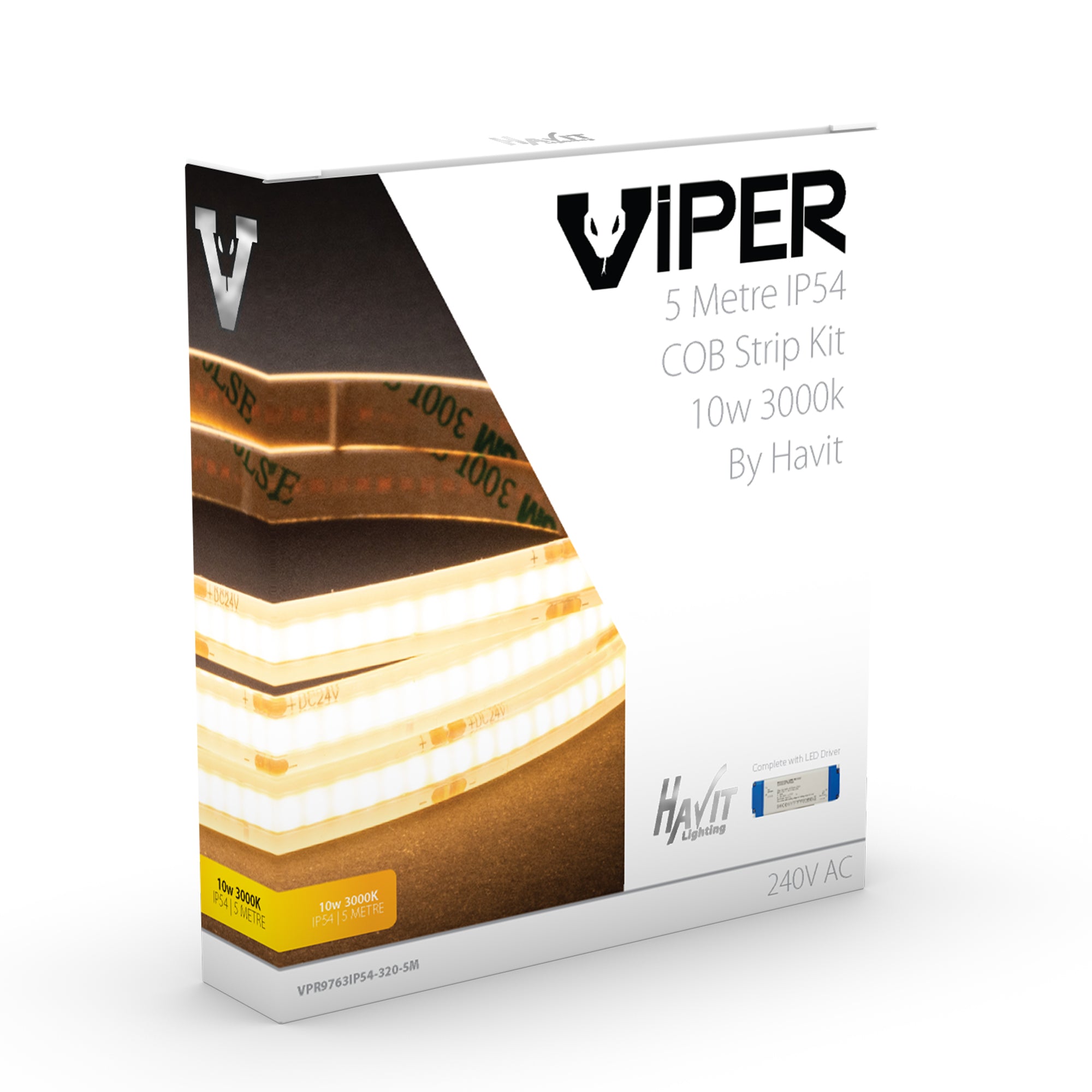 VPR9763IP54-320-5M - Viper COB 10w Per Metre 5m LED Strip kit 3000k