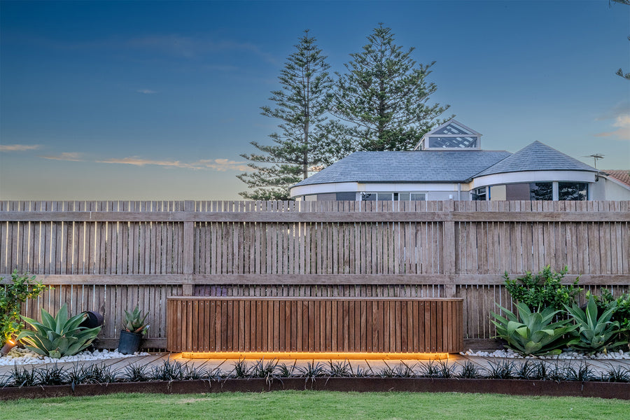 LED Strip Lighting Under Outdoor Timber Bench