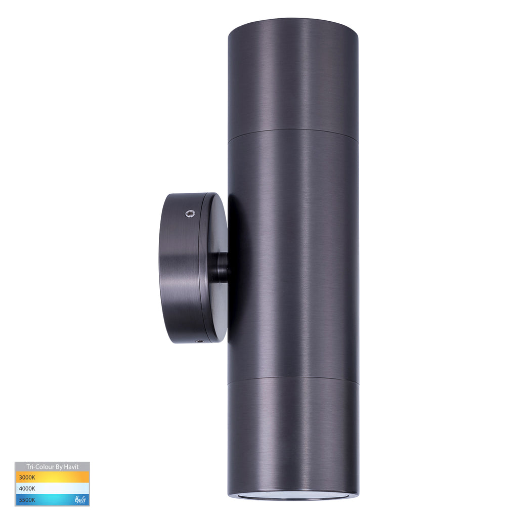 HV1075T-HV1077T - Tivah Solid Brass Graphite Coloured TRI Colour Up & Down Wall Pillar Lights