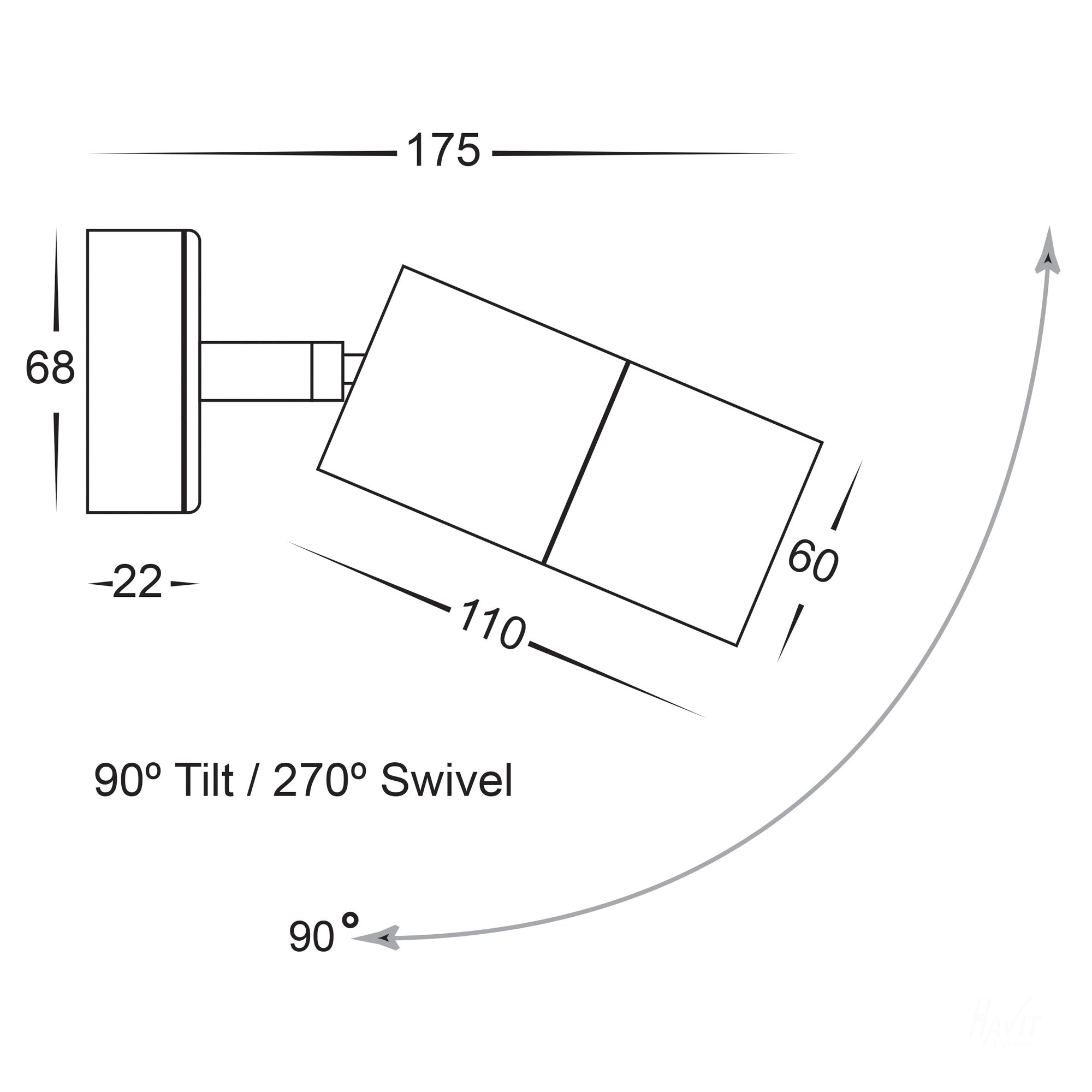 HV1225T-HV1227T - Tivah Black TRI Colour Single Adjustable Wall Pillar Lights