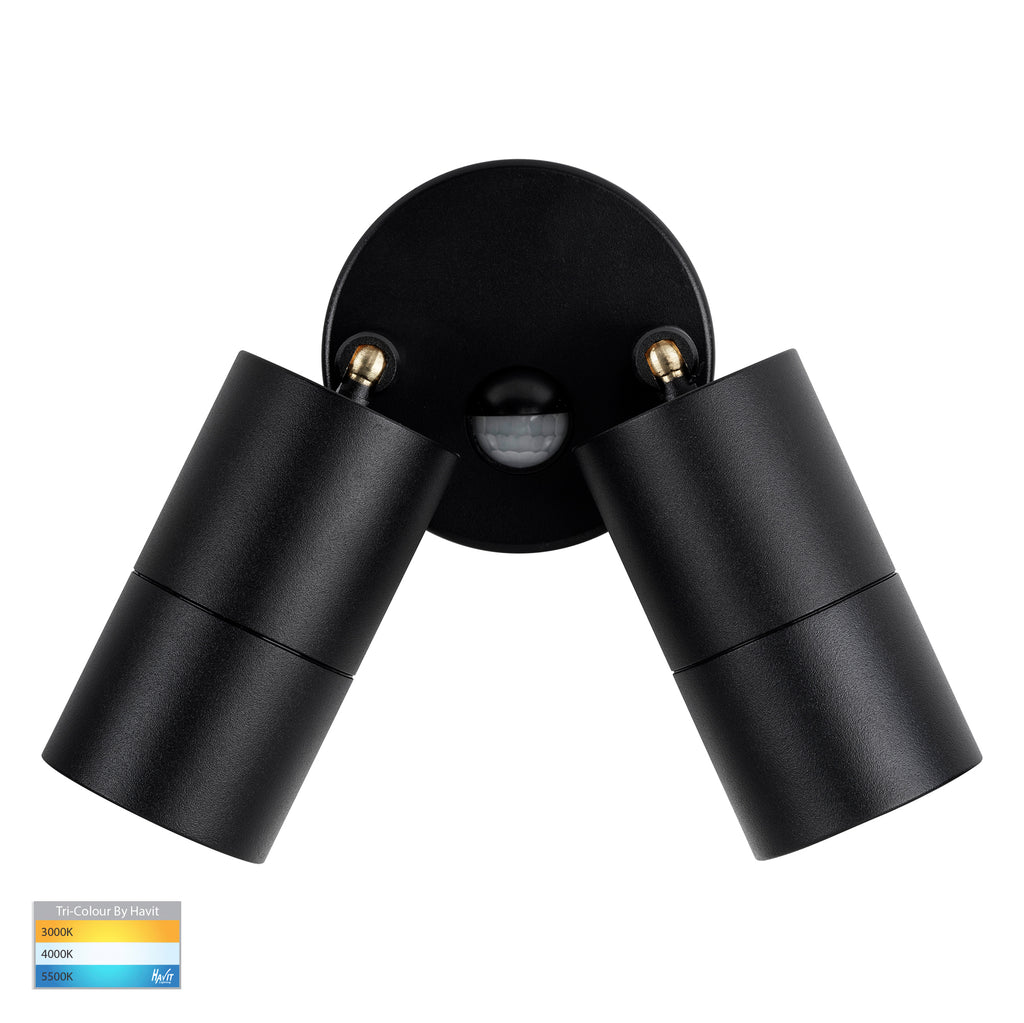 HV1325T-PIR | HV1326T-PIR - Tivah Aluminium Black TRI Colour Double Adjustable Spot Lights with Sensor