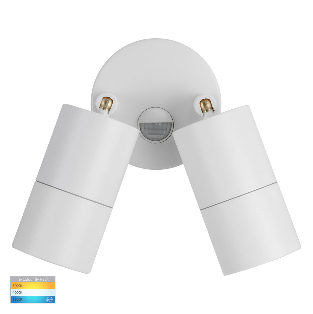 HV1335T-PIR | HV1336T-PIR - Tivah Aluminium White TRI Colour Double Adjustable Spot Lights with Sensor