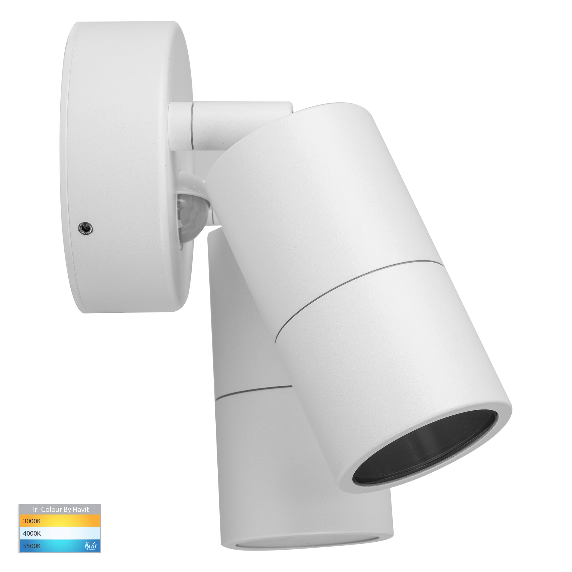 HV1335T-PIR | HV1336T-PIR - Tivah Aluminium White TRI Colour Double Adjustable Spot Lights with Sensor