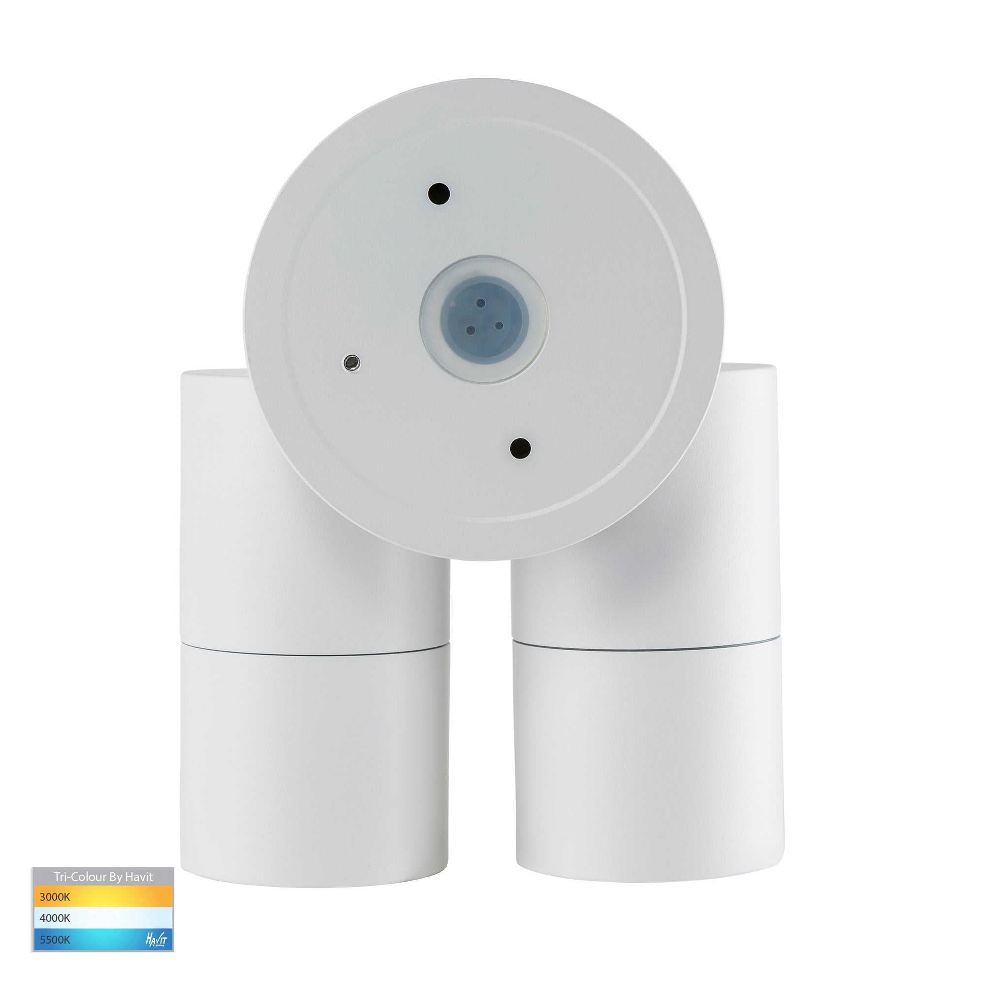 HV1335T-PIR | HV1336T-PIR - Tivah Aluminium White TRI Colour Double Adjustable Spot Lights with Sensor