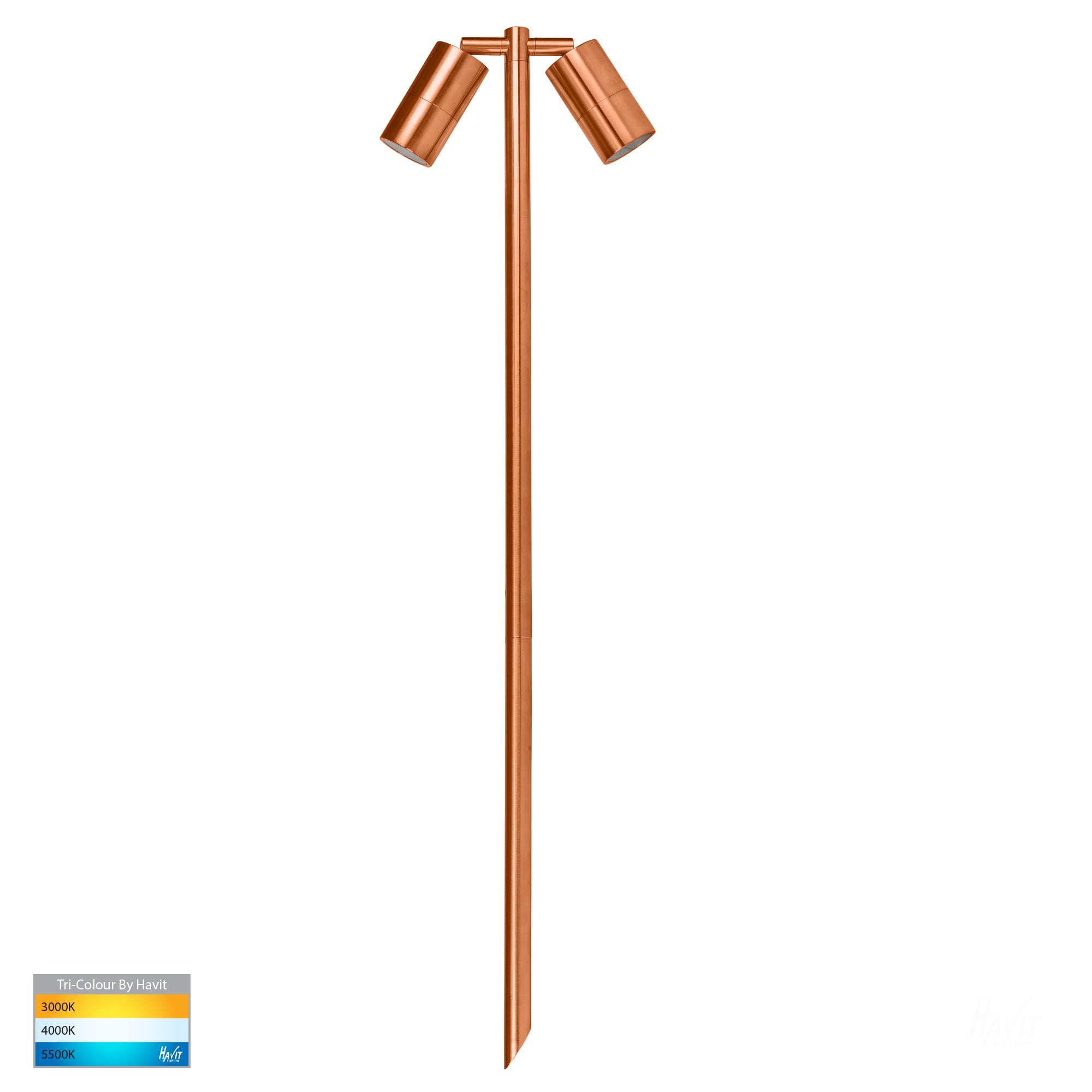 HV1405T-CP - Tivah Solid Copper TRI Colour Double Adjustable LED Bollard Spike Light