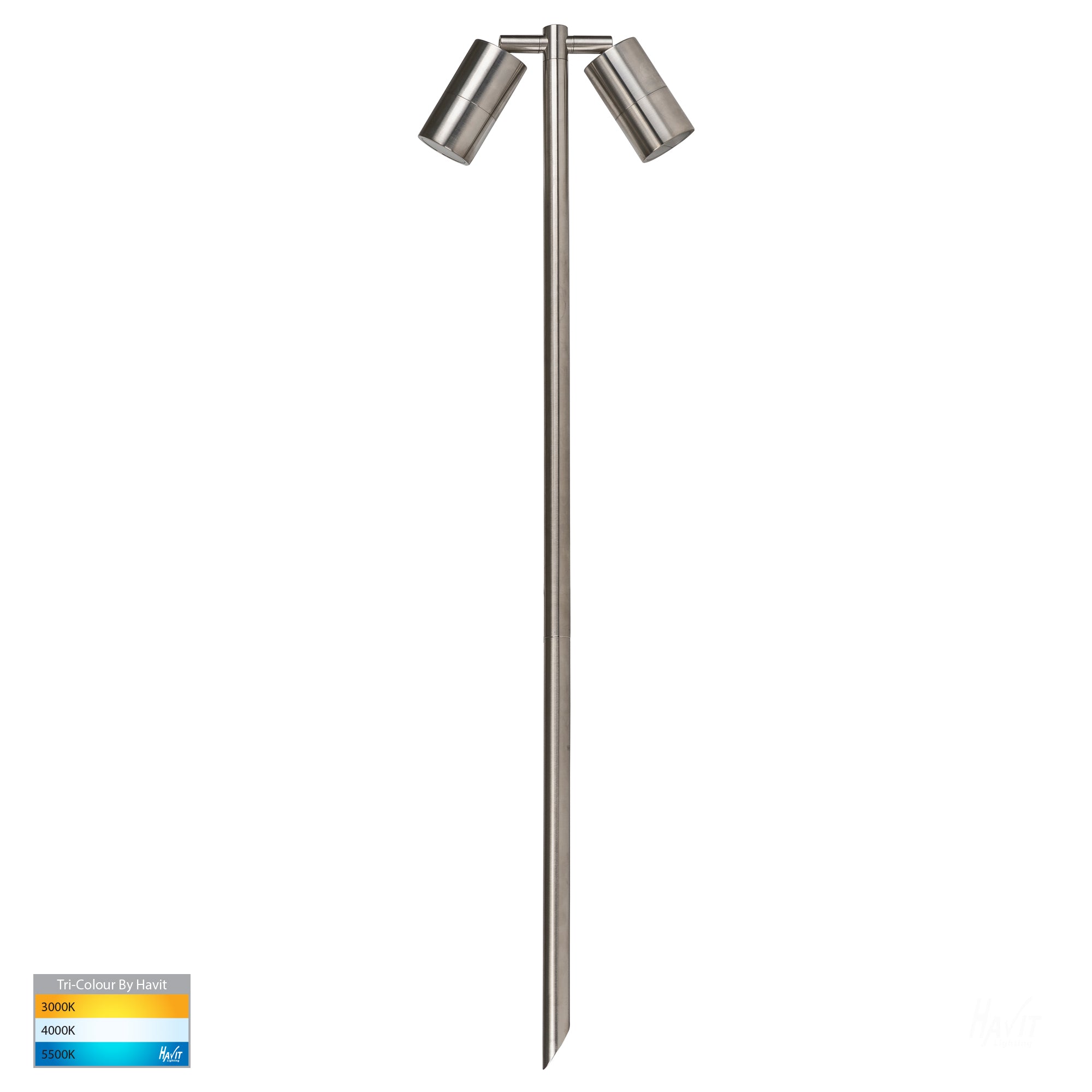 HV1405T-SS316 - Tivah 316 Stainless Steel TRI Colour Double Adjustable LED Bollard Spike Light