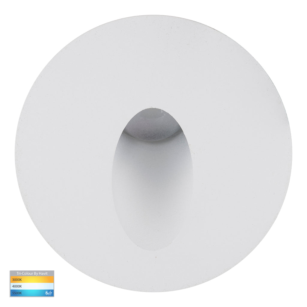 HV3205T-WHT-12V - Reces White Round TRI Colour Recessed LED Step Light