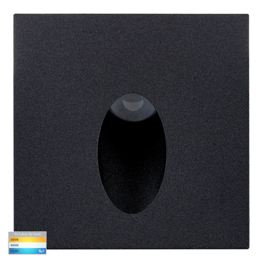 HV3215T-BLK-12V - Reces Black Square TRI Colour Recessed LED Step Light