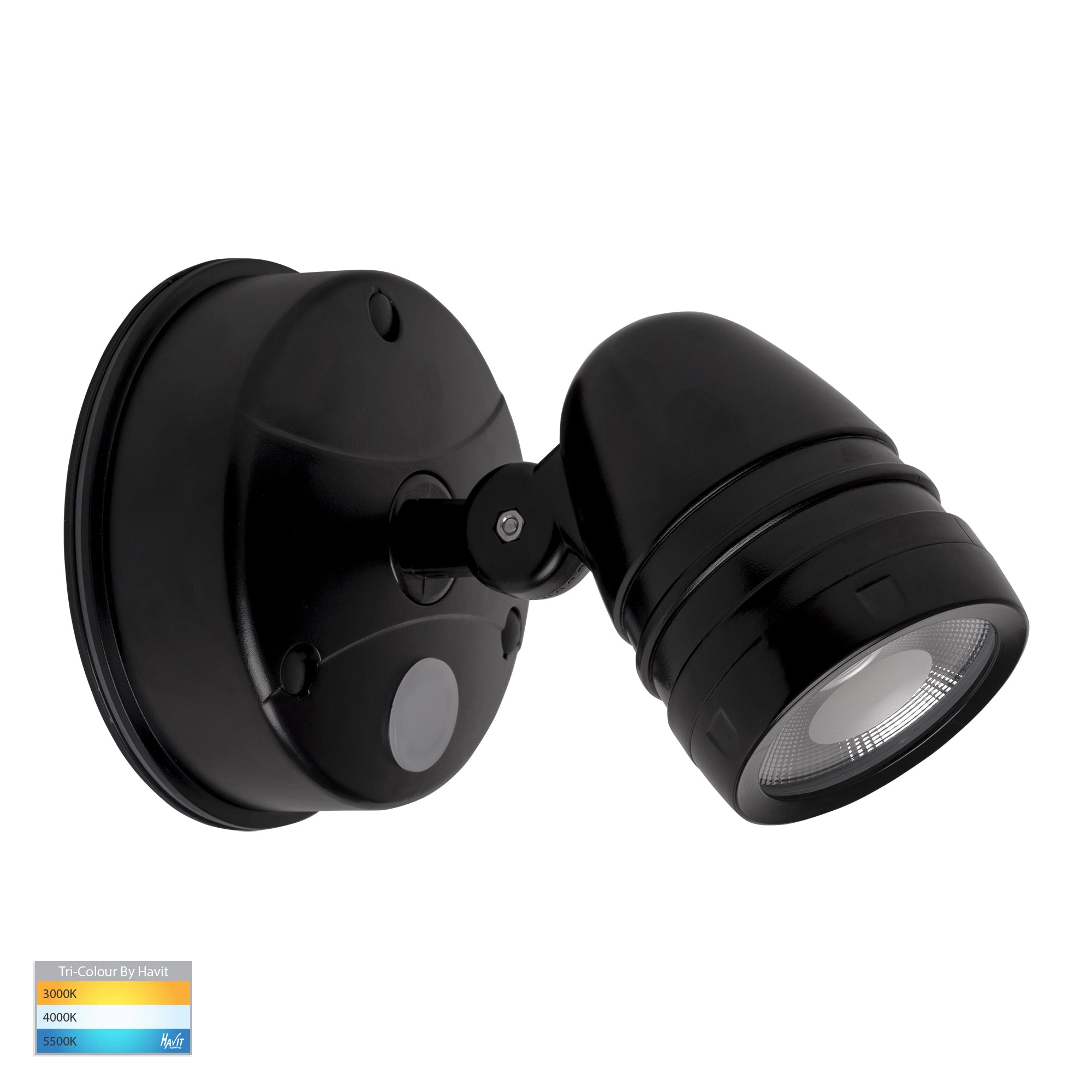 HV3792T-BLK - Focus Polycarbonate Black Single Adjustable Spot Light With Sensor