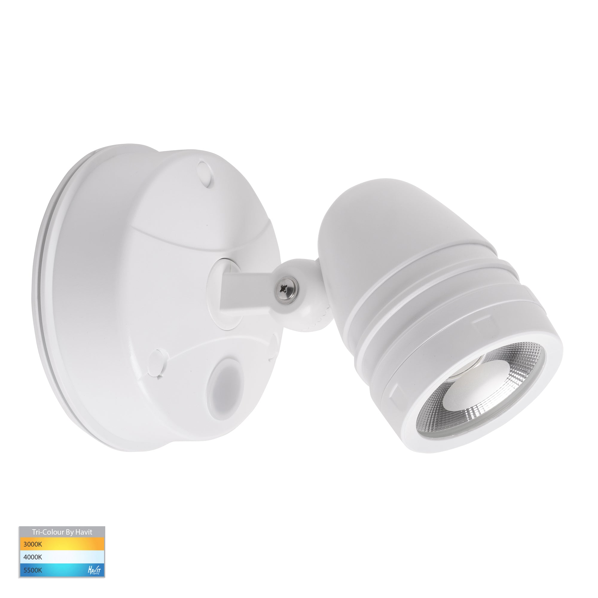 HV3792T-WHT - Focus Polycarbonate White Single Adjustable Spot Light With Sensor