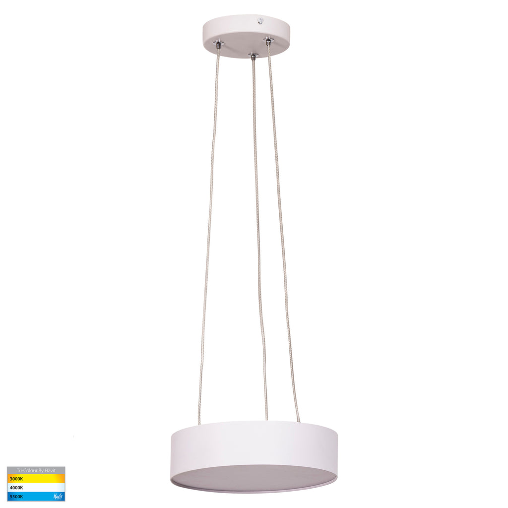 HV5892T-WHT-PDT - Nella 220mm White 20w Round Pendant