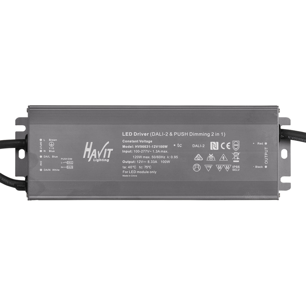 HV96631-12V100W | HV96631-24V100W- 100W Dali 2 + Push Dim Dimmable LED Driver