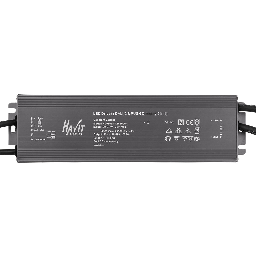 HV96631-12V200W | HV96631-24V200W - 200W Dali 2 + Push Dim Dimmable LED Driver