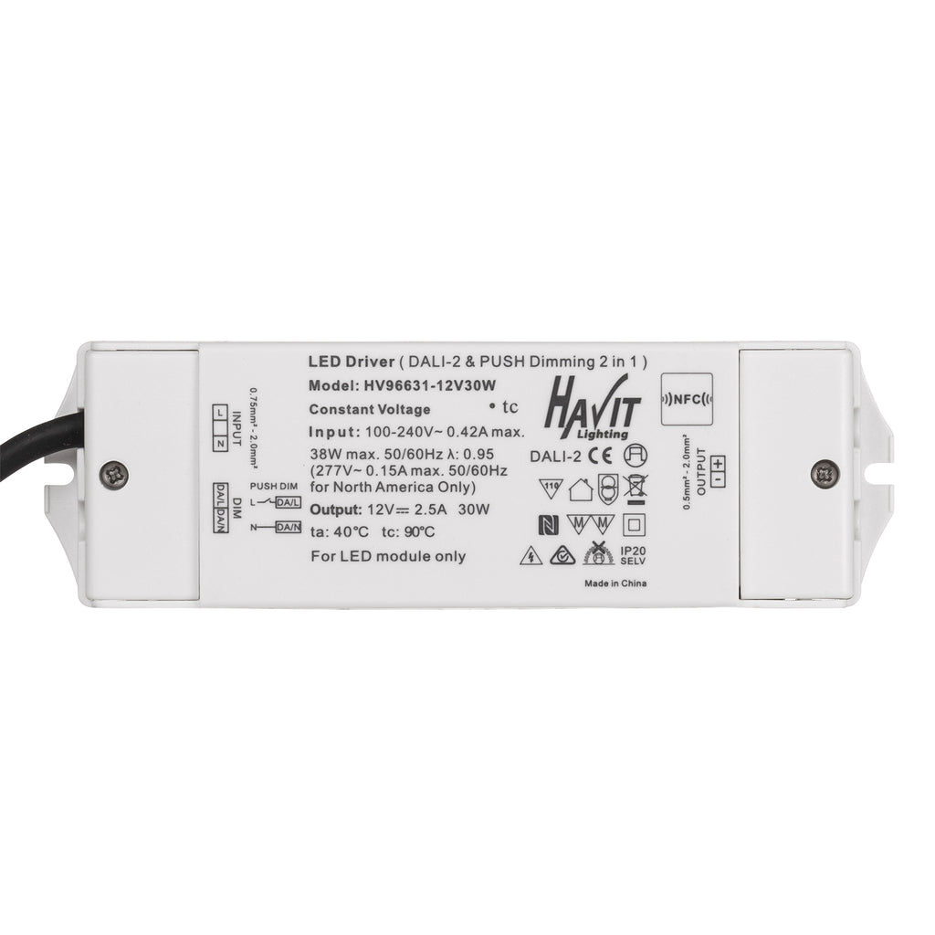 HV96631-12V30W | HV96631-24V30W - 30W Dali 2 + Push Dim Dimmable LED Driver