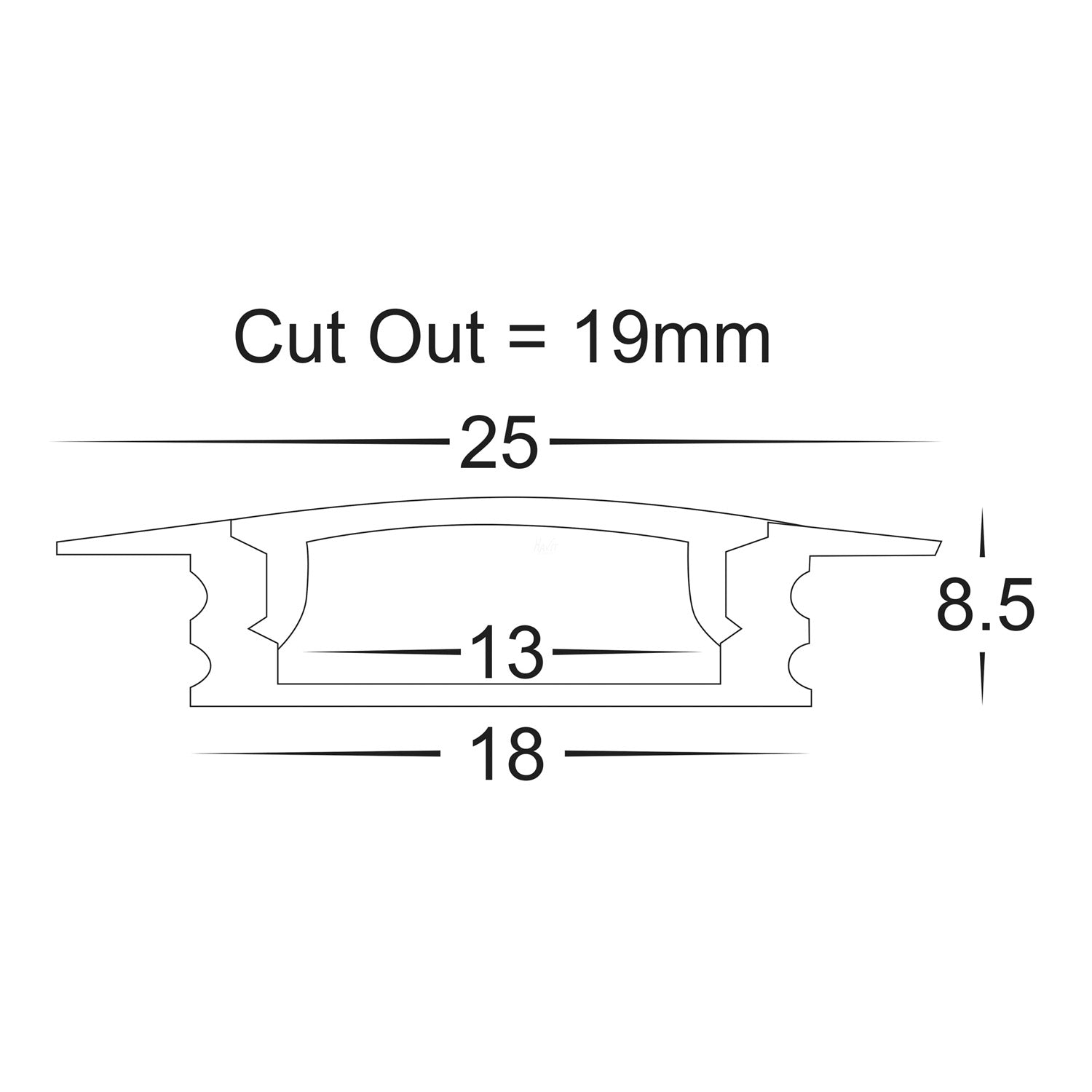 HV9695-2507 - Shallow Square Winged Aluminium Profile