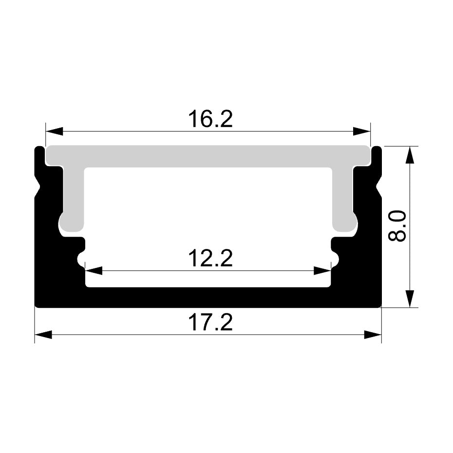 HV9699-1708-2M - Shallow Square Aluminium Profile 2m Length