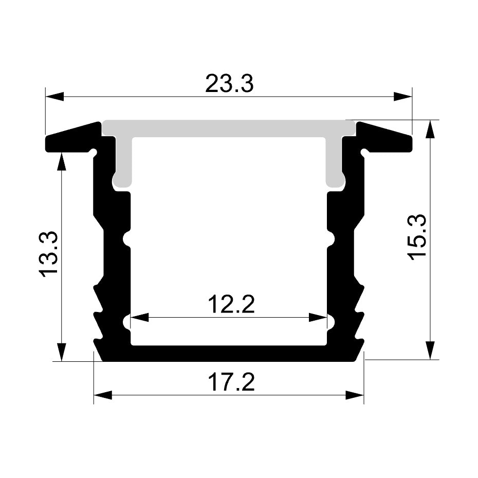 HV9699-2315-2M - Deep Square Winged Aluminium Profile 2m Length